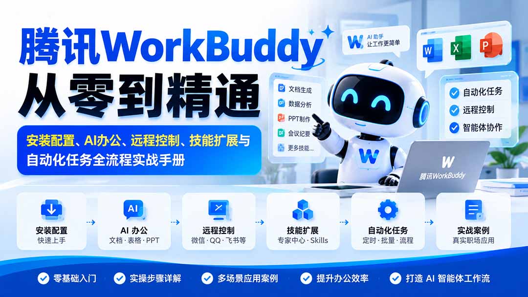 腾讯WorkBuddy从零到精通:安装配置、AI办公、远程控制、技能扩展与自动化任务全流程实战手册 - 严选资源大全