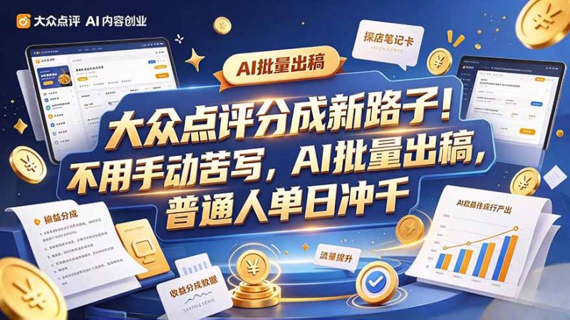 大众点评副业新玩法,工具提效解放双手,批量做笔记,单日可破千 - 严选资源大全 - 严选资源大全