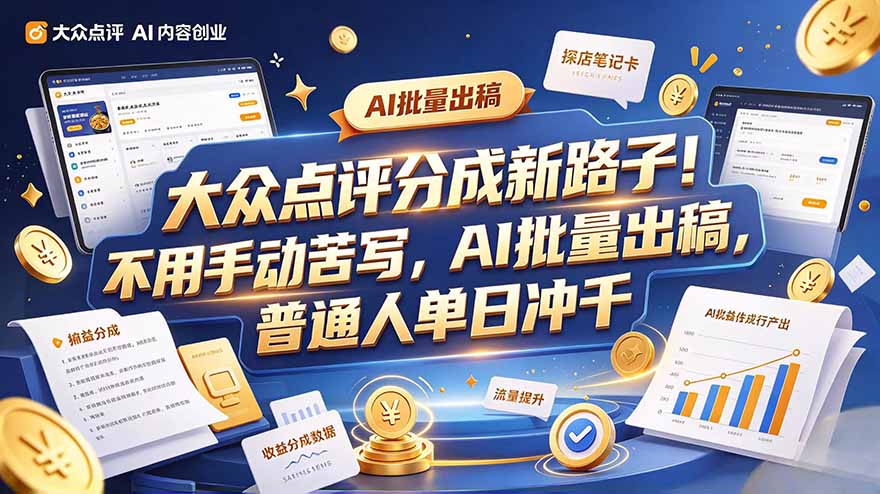 大众点评副业新玩法,工具提效解放双手,批量做笔记,单日可破千 - 严选资源大全