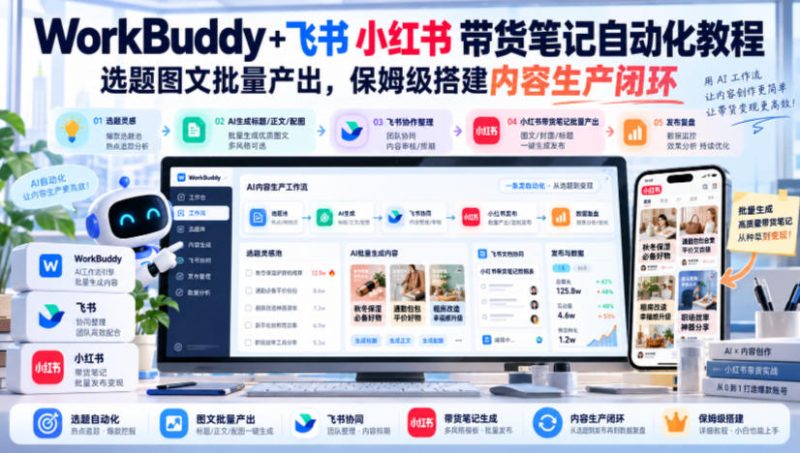WorkBuddy+飞书小红书带货笔记自动化教程，选题图文批量产出，保姆级搭建内容生产闭环【文档】 - 严选资源大全 - 严选资源大全