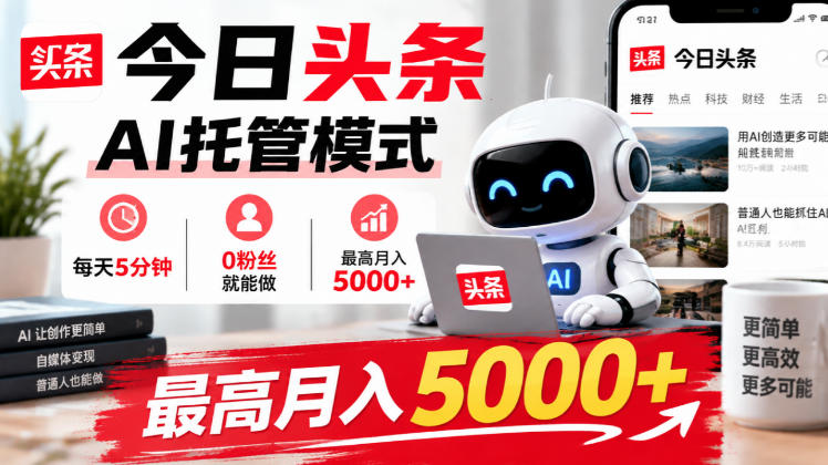 今日头条AI托管模式，每天5分钟，0粉丝就能做，最高月入5000+【揭秘】 - 严选资源大全