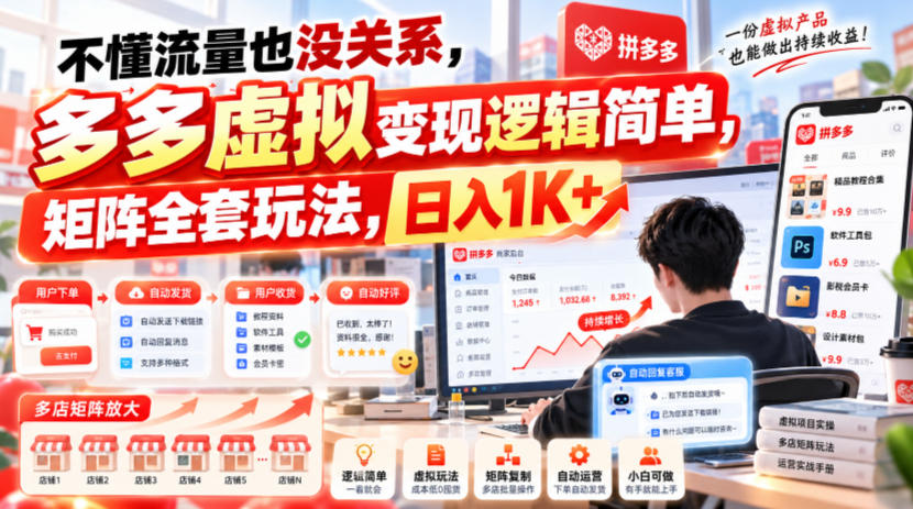 不懂流量也没关系，多多虚拟变现逻辑简单，矩阵全套玩法，日入1K+【揭秘】 - 严选资源大全