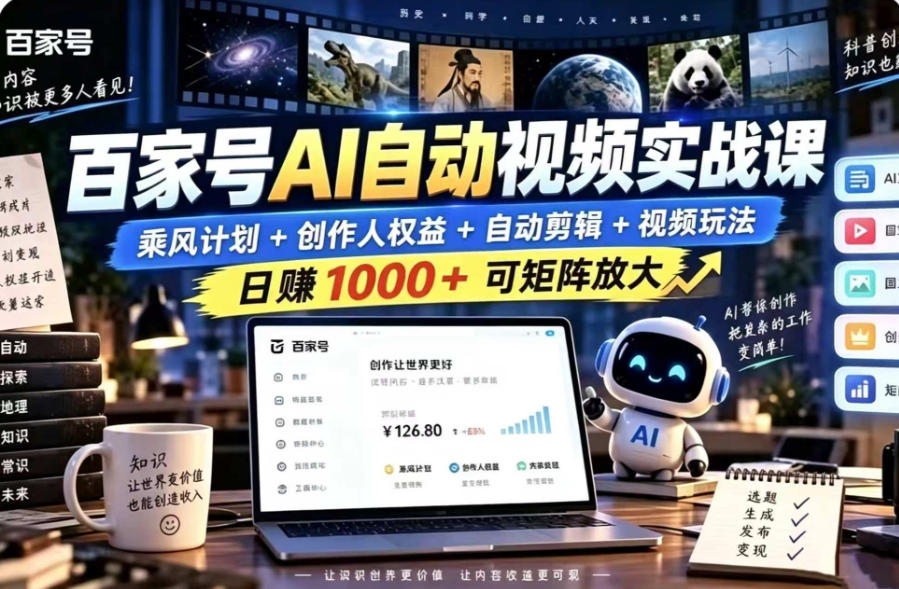 百家号自动矩阵玩法，长期可以做的项目，日入1k+，真正的睡后收入 - 严选资源大全