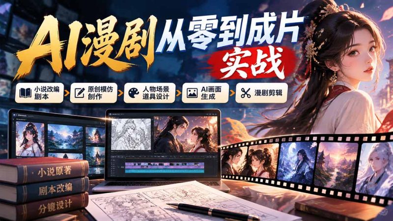 AI漫剧从零到成片实战:小说改编剧本、原创模仿创作、人物场景道具设计、AI画面生成与漫剧剪辑 - 严选资源大全 - 严选资源大全