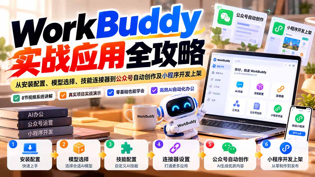 WorkBuddy 实战应用全攻略：从安装配置、模型选择、技能连接器到公众号自动创作及小程序开发上架 - 严选资源大全