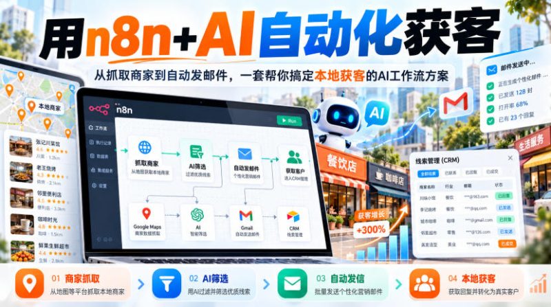 【无水印】用n8n+AI自动化获客,从抓取商家到自动发邮件,一套帮你搞定本地获客的AI工作流方案【原创双语字幕】 - 严选资源大全 - 严选资源大全