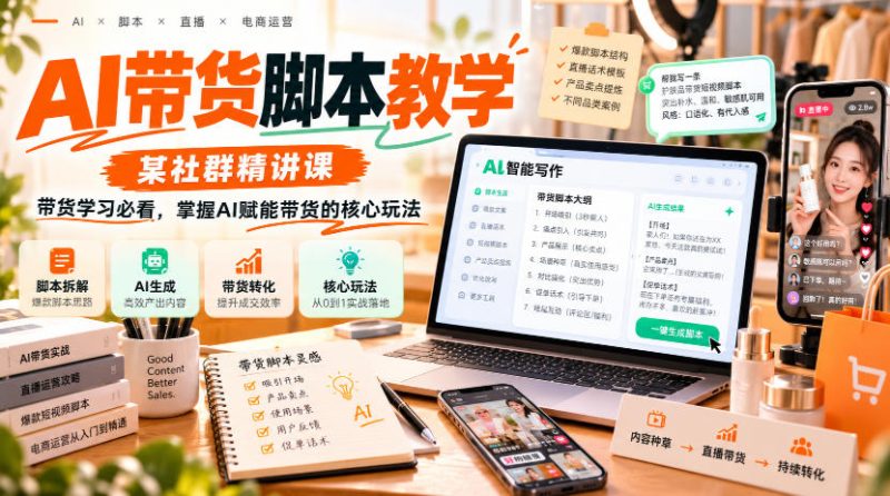 AI带货脚本教学,某社群精讲课,带货学习必看,掌握AI赋能带货的核心玩法 - 严选资源大全 - 严选资源大全
