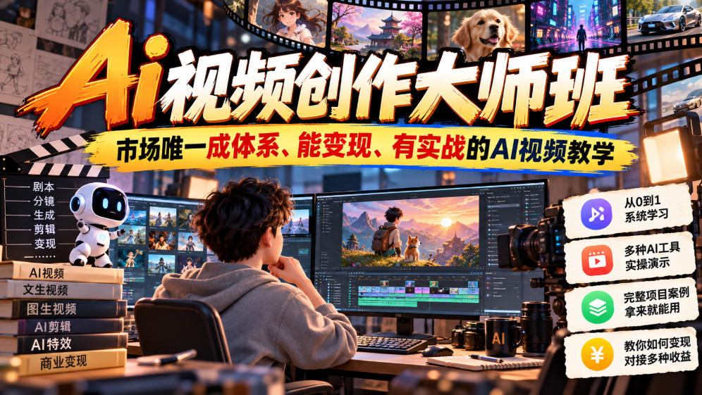Ai视频创作大师班，市场唯一成体系、能变现、有实战的AI视频教学(更新2026) - 严选资源大全