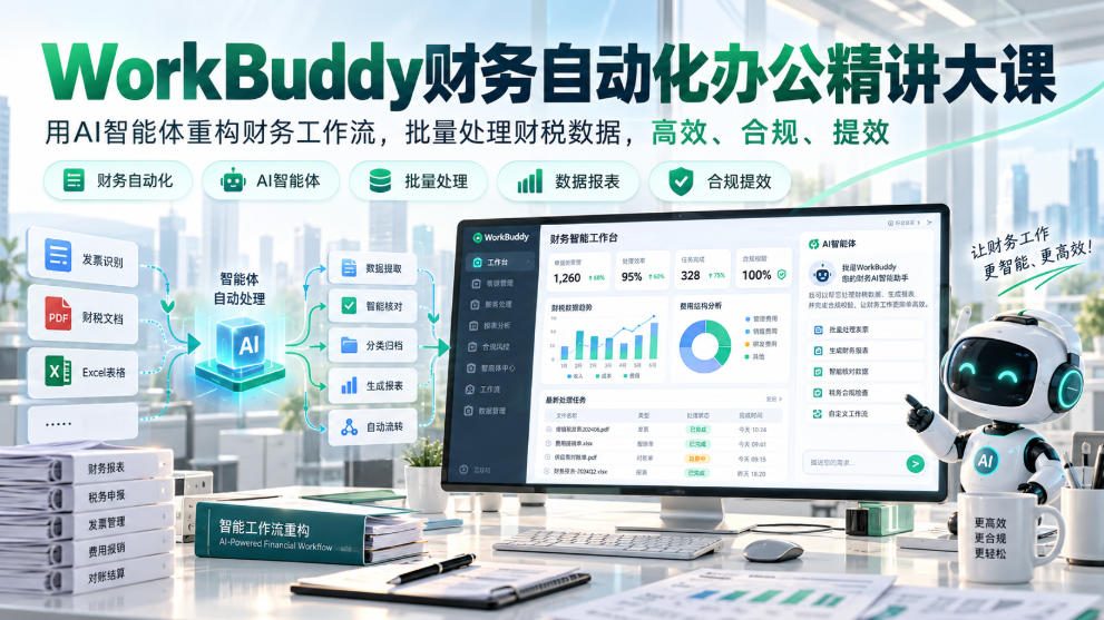 WorkBuddy财务自动化办公精讲大课，用AI智能体重构财务工作流，批量处理财税数据，高效、合规、提效 - 严选资源大全