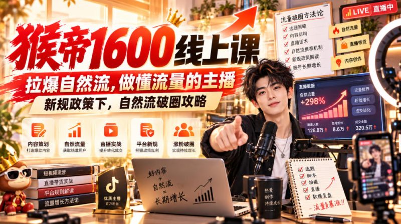 猴帝1600线上课,拉爆自然流,做懂流量的主播,新规政策下,自然流破圈攻略【更新261023】 - 严选资源大全 - 严选资源大全