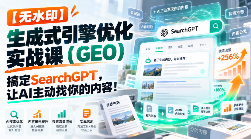 【无水印】生成式引擎优化(GEO)实战课:搞定SearchGPT,让AI主动找你的内容!【原创双语字幕】 - 严选资源大全