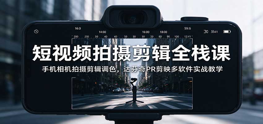 短视频拍摄剪辑全栈课：手机相机拍摄剪辑调色，达芬奇PR剪映多软件实战教学 - 严选资源大全