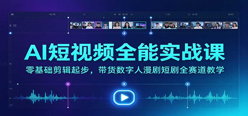 AI短视频全能实战课：零基础剪辑起步，带货数字人漫剧短剧全赛道教学 - 严选资源大全