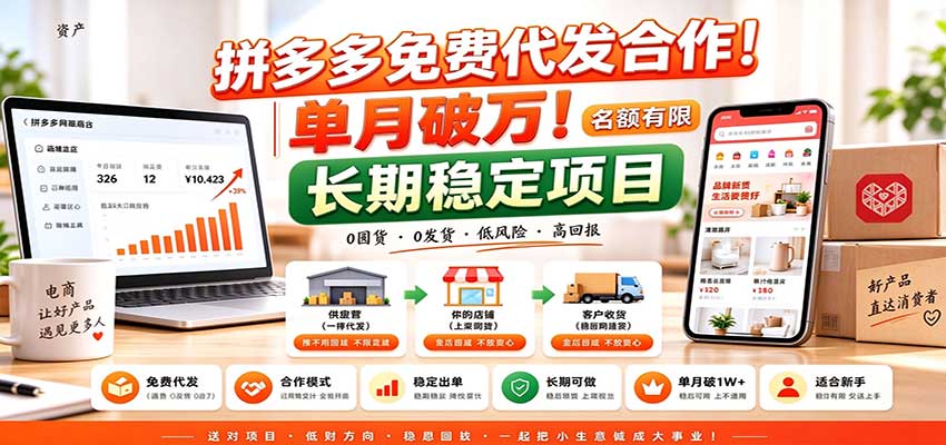 拼多多免费代发合作｜单月破万！长期稳定项目，名额有限 - 严选资源大全