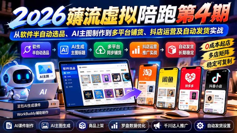 2026薅流虚拟陪跑第4期-更新1026:从软件半自动选品、AI主图制作到多平台铺货、抖店运营及自动发货实战 - 严选资源大全 - 严选资源大全