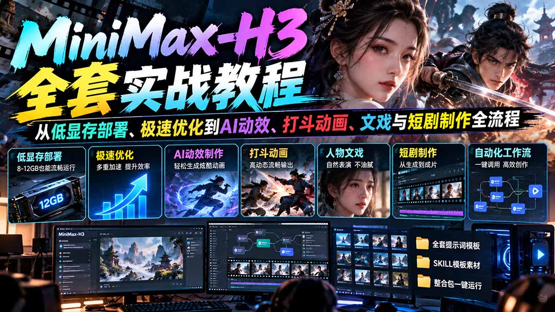 MiniMax-H3全套实战教程：从低显存部署、极速优化到AI动效、打斗动画、文戏与短剧制作全流程 - 严选资源大全