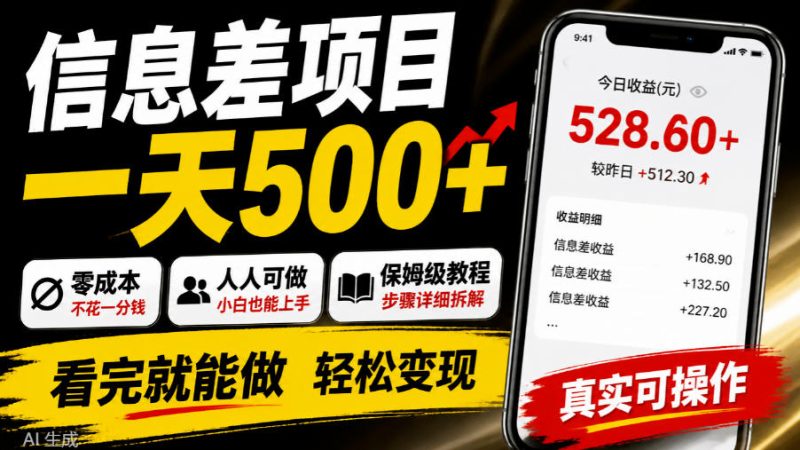 信息差项目一天500+,零成本,人人可做,保姆级教程,看完就能做【揭秘】 - 严选资源大全 - 严选资源大全