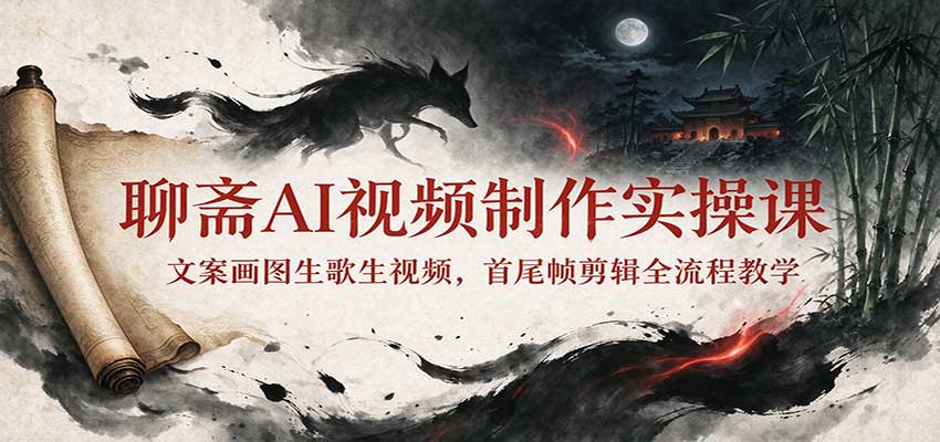 聊斋AI视频制作实操课：文案画图生歌生视频，首尾帧剪辑全流程教学 - 严选资源大全