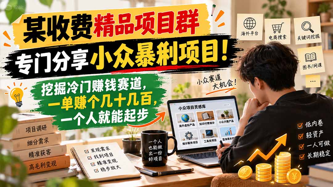 某收费精品项目群，专门分享小众暴俐项目！挖掘冷门赚钱赛道，一单赚个几十几百，一个人就能起步 - 严选资源大全