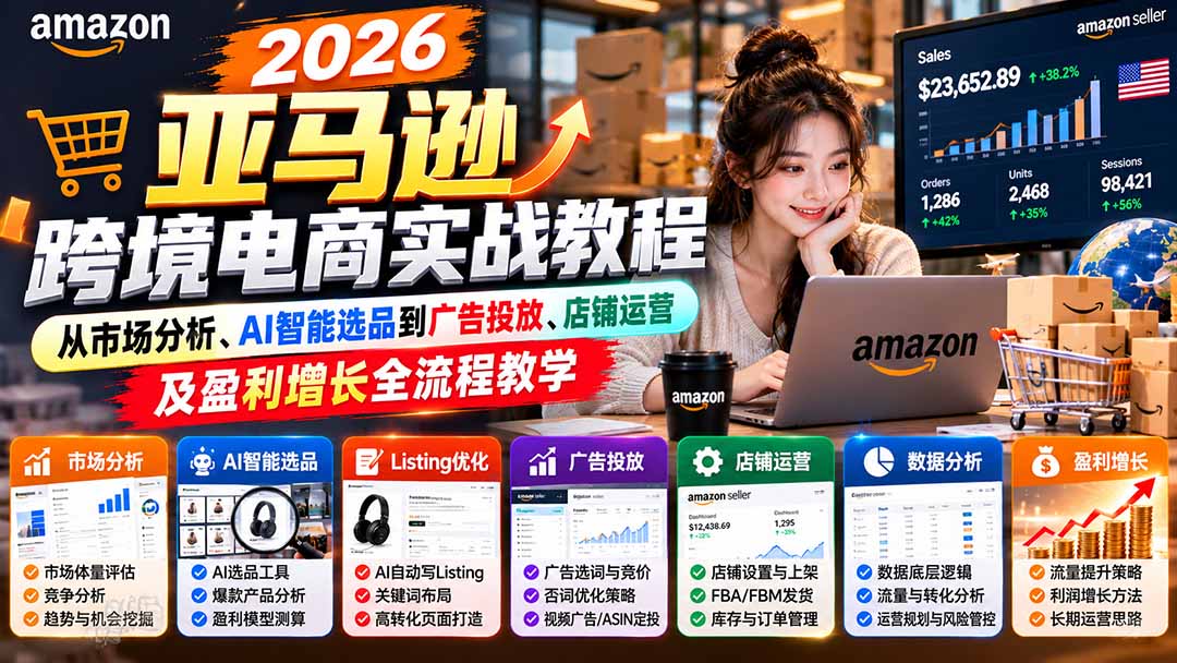 2026亚马逊跨境电商实战教程-更新1027,从市场分析、AI智能选品到广告投放、店铺运营及盈利增长全流程教学 - 严选资源大全