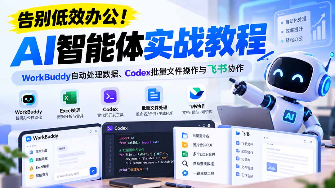 【无水印】告别低效办公！《AI智能体实战教程》WorkBuddy自动处理数据、Codex批量文件操作与飞书协作 - 严选资源大全