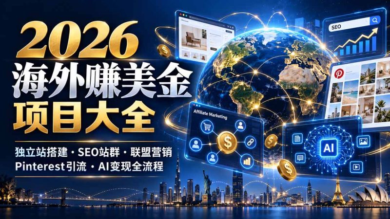 2026海外赚美金项目大全：独立站搭建、SEO站群、联盟营销、Pinterest引流与AI变现全流程 - 严选资源大全 - 严选资源大全