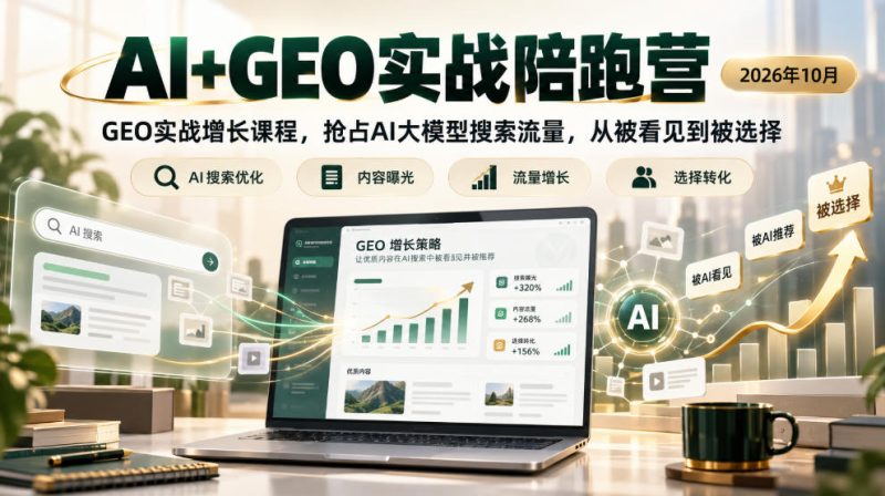 AI+GEO实战陪跑营2026年10月，GEO实战增长课程，抢占AI大模型搜索流量，从被看见到被选择 - 严选资源大全 - 严选资源大全