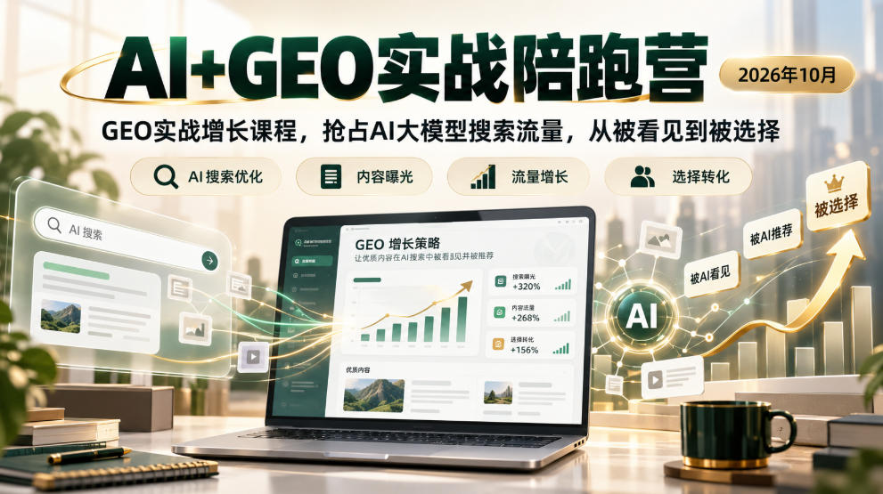 AI+GEO实战陪跑营2026年10月，GEO实战增长课程，抢占AI大模型搜索流量，从被看见到被选择 - 严选资源大全