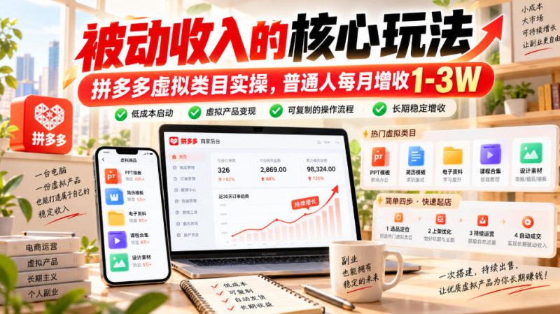 被动收入的核心玩法,拼多多虚拟类目实操,普通人每月增收1-3W【揭秘】 - 严选资源大全 - 严选资源大全