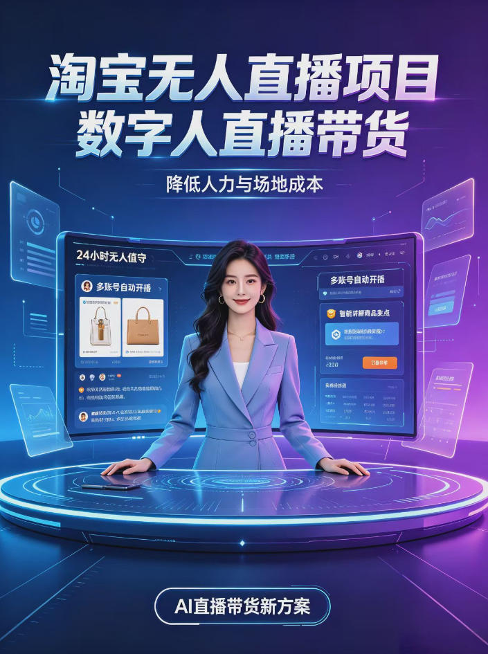 淘宝AI无人直播带货，24小时自动开播低门槛副业，无需真人长时间出镜，持续引流出单【揭秘】 - 严选资源大全