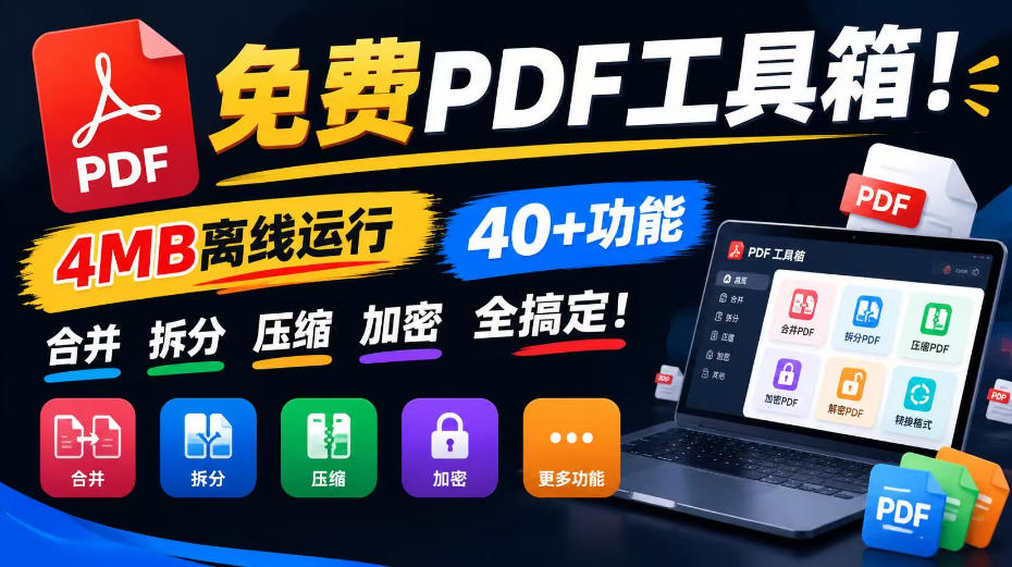 免费PDF工具箱！4MB离线运行，40+功能，合并拆分压缩加密全搞定！ - 严选资源大全