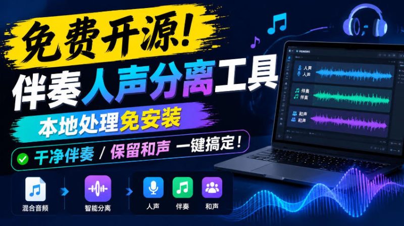 免费开源!伴奏人声分离工具,本地处理免安装,干净伴奏,保留和声一键搞定! - 严选资源大全 - 严选资源大全