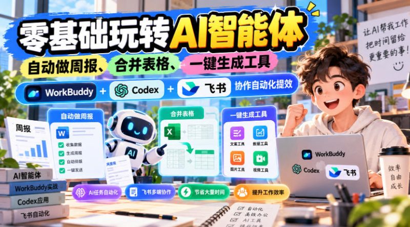 【无水印】零基础玩转AI智能体,自动做周报、合并表格、一键生成工具,WorkBuddy+Codex + 飞书协作自动化提效 - 严选资源大全 - 严选资源大全