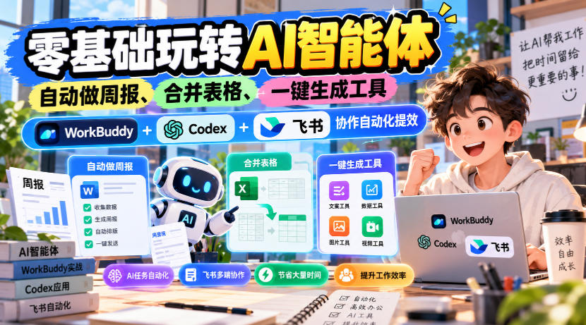 【无水印】零基础玩转AI智能体，自动做周报、合并表格、一键生成工具，WorkBuddy+Codex + 飞书协作自动化提效 - 严选资源大全