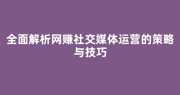 全面解析网赚社交媒体运营的策略与技巧 - 严选资源大全