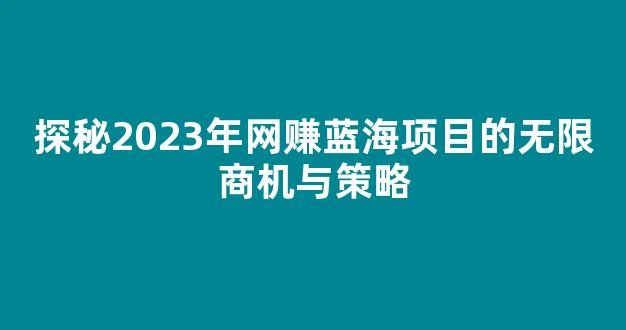探秘2023年网赚蓝海项目的无限商机与策略 - 严选资源大全