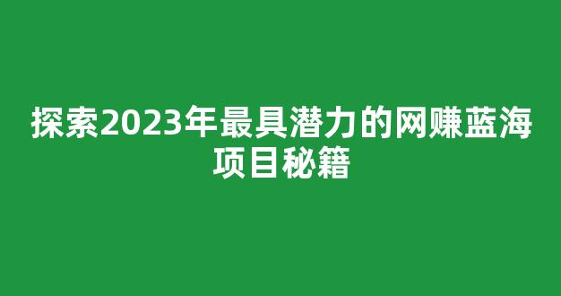 探索2023年最具潜力的网赚蓝海项目秘籍 - 严选资源大全