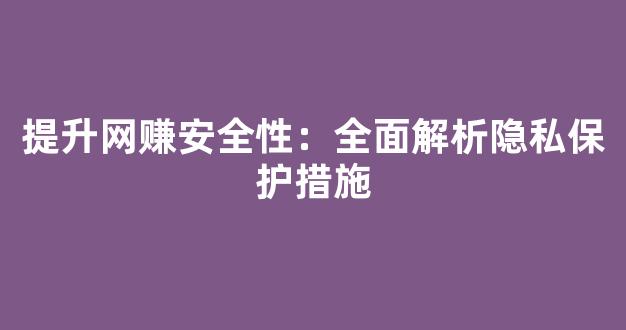 提升网赚安全性：全面解析隐私保护措施 - 严选资源大全