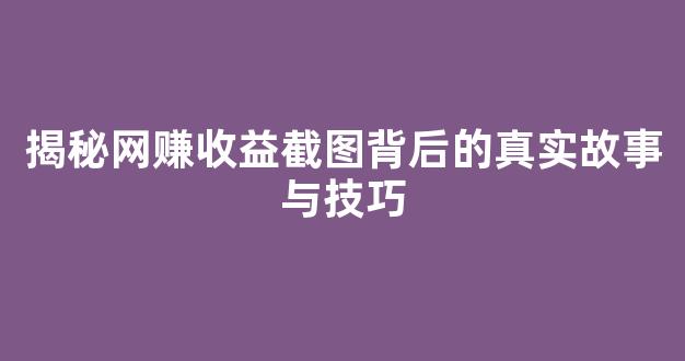 揭秘网赚收益截图背后的真实故事与技巧 - 严选资源大全